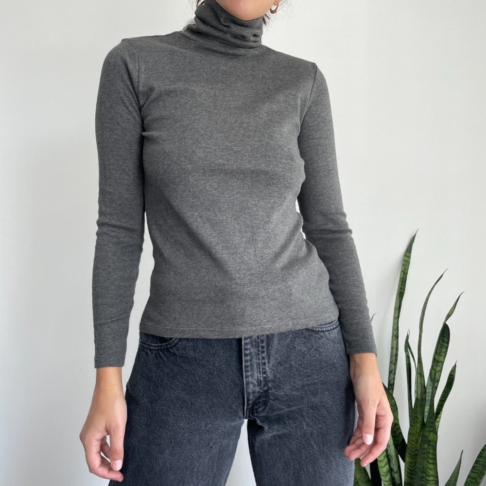 Vintage Ralph Lauren gray cotton long sleeve turtleneck top - Picture 5 of 9